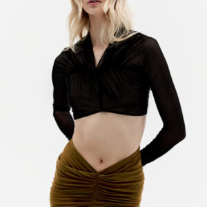 V-Ausschnitt Cropped-Top mit geraffter Vorderseite