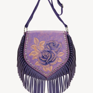 Akaora Rose Handbemalte Lederschultertasche - Ledertasche mit Fransen