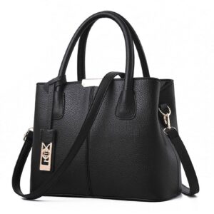 Ledertasche für Damen - Handtasche mit Schulterriemen, Schwarz
