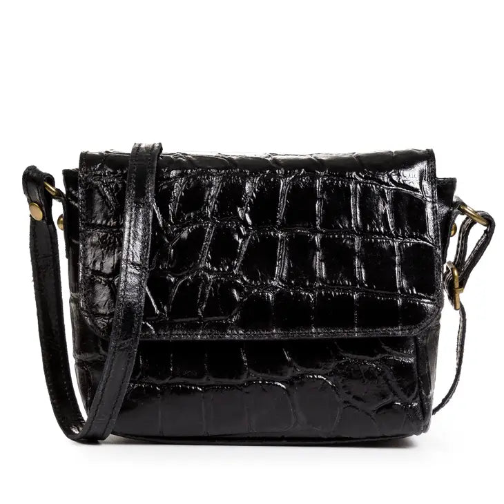 Italienische Leder-Umhängetasche – lackiertes Wildleder