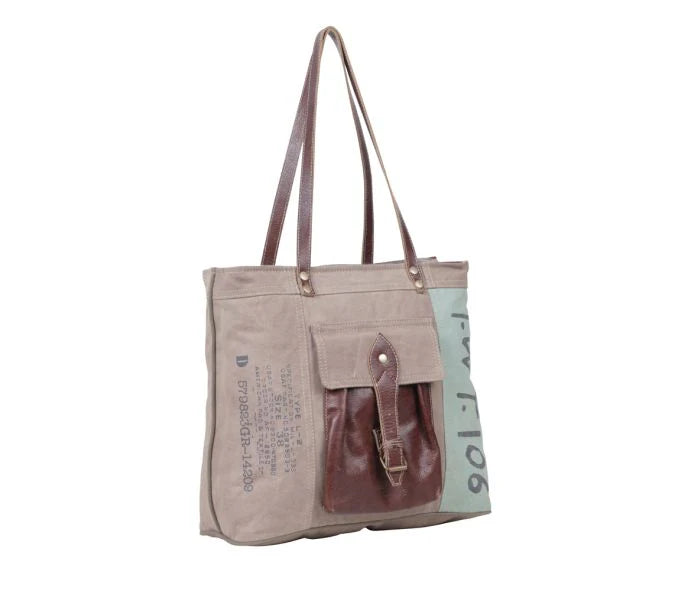 Schultertasche aus Canvas und Leder im Vintage-Stil
